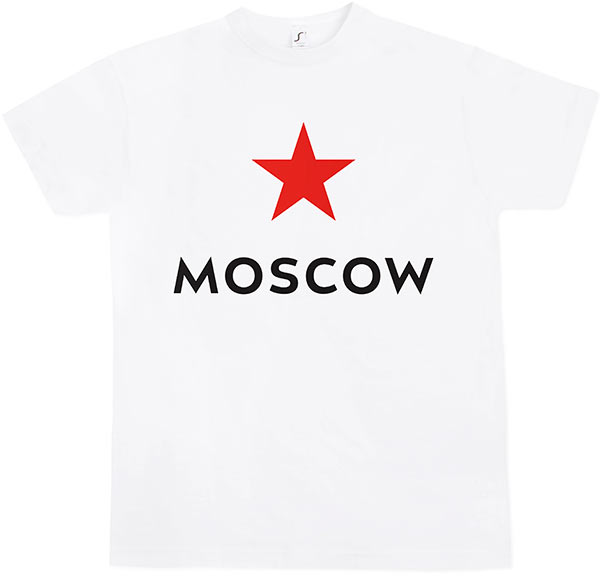 Футболка с логотипом Москвы, знак сверху (английская версия)